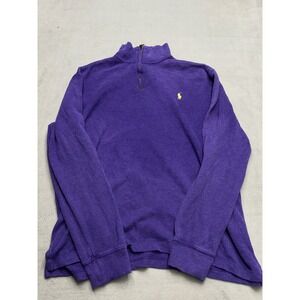 Polo Ralph Lauren Mens Large Purple Quarter Zip Pullover Sweater Yellow Pony